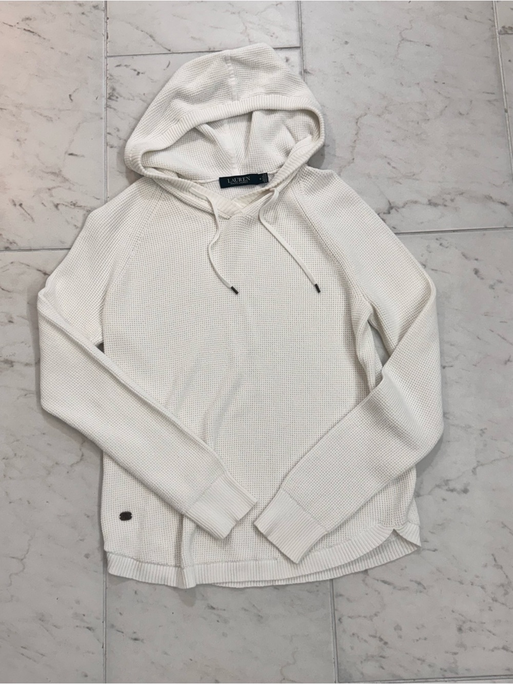 Ralph Lauren Waffle Knit Hooded Sweater Hoodie Pullover Coastal Preppy medium
